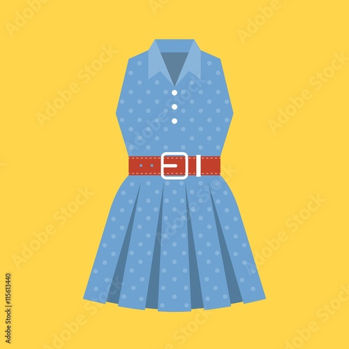 vector retro polka dot woman dress, flat design