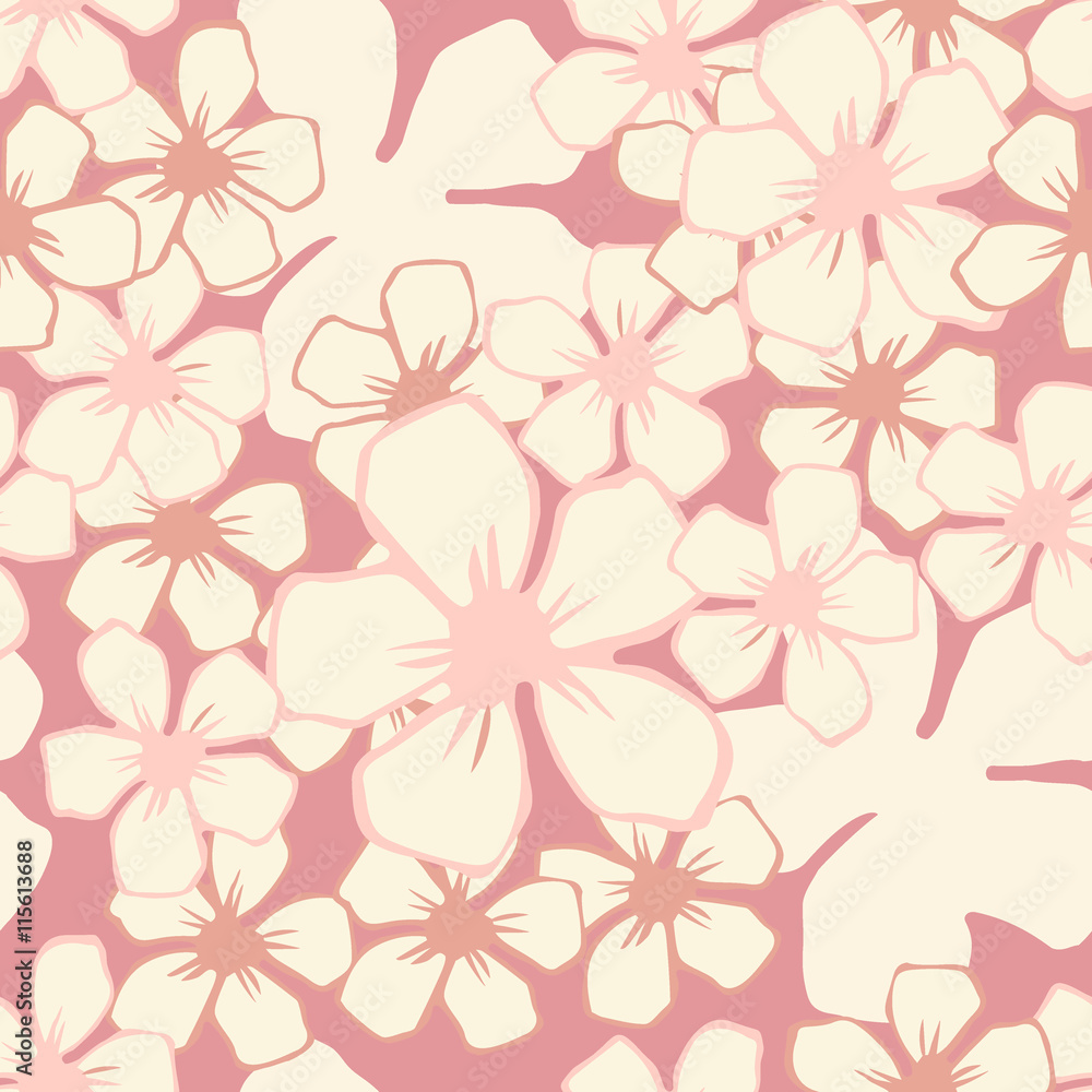 Fototapeta premium Cherry blossom flowers seamless vector pattern.