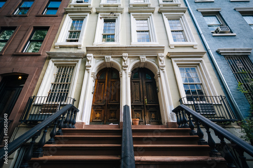 Steps to elegant building in Chelsea, Manhattan, New York.