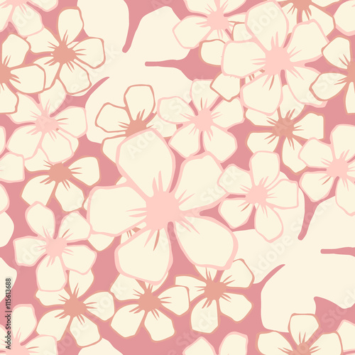 Cherry blossom flowers seamless vector pattern.