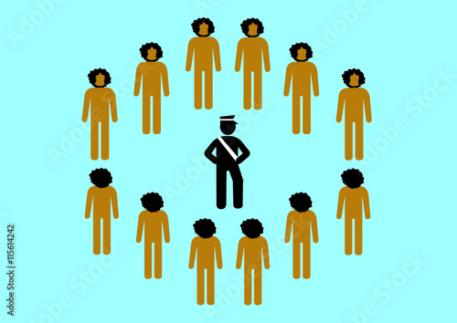 Illustration Konflikt Rassismus; Polizei; Bedrohung; Farbige; umzingeln; machtmissbrauch; waffen