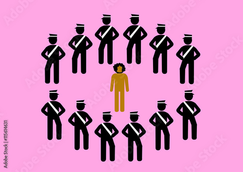 Illustration Polizeigewalt; umzingeln, Farbiger; Beamtenstatus; Staatsgewalt; Hetze; Rassismus
