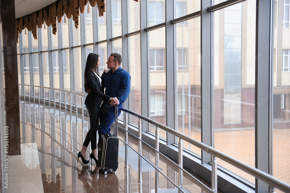 Business finance team young attractive members at the airport or Business finance team young attractive members at the airport or