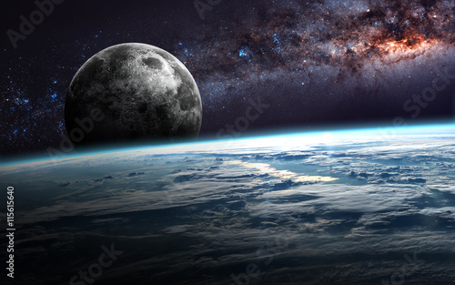 Fototapeta Naklejka Na Ścianę i Meble -  Earth, moon and star. Elements of this image furnished by NASA