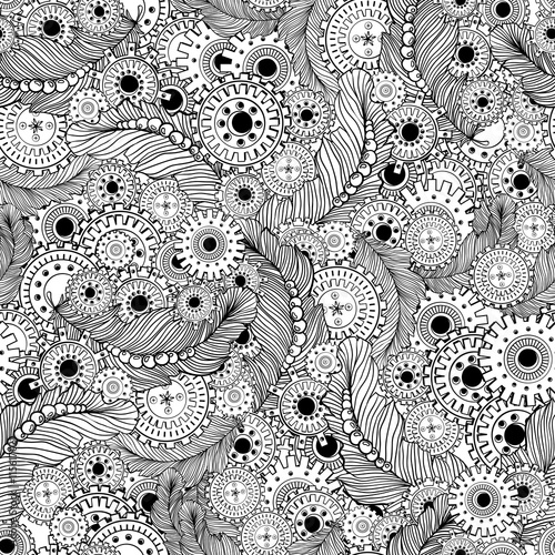 Seamless hand drawn pattern with steampunk technology elements.