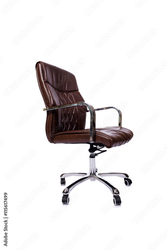 Fototapeta premium Brown leather office chair isolated on white