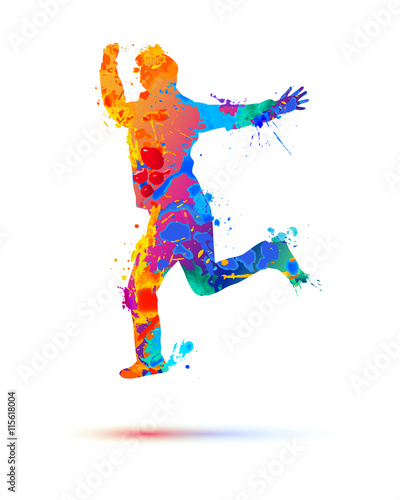 Hopped silhouette of a happy man. Splash paint