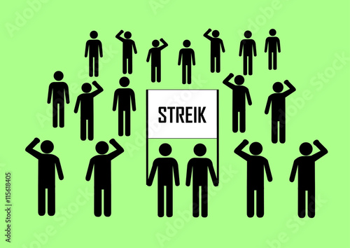 Illustration Streik; Demonstration; Menschenmenge; Polizei; Beamte; Bürger; erreichen; Gewerkschaft