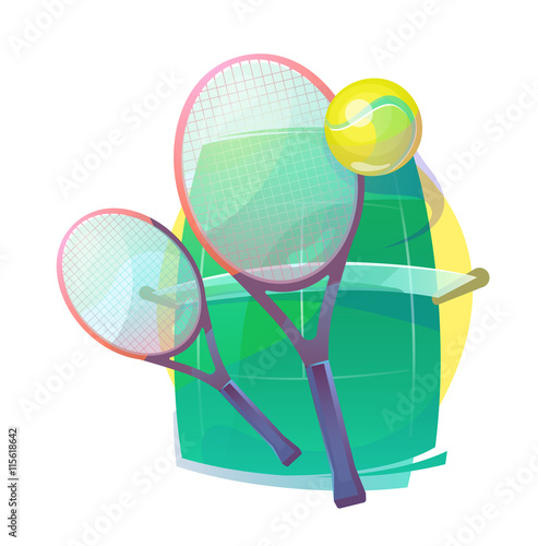 Illustration for tennis with wooden racks and ball