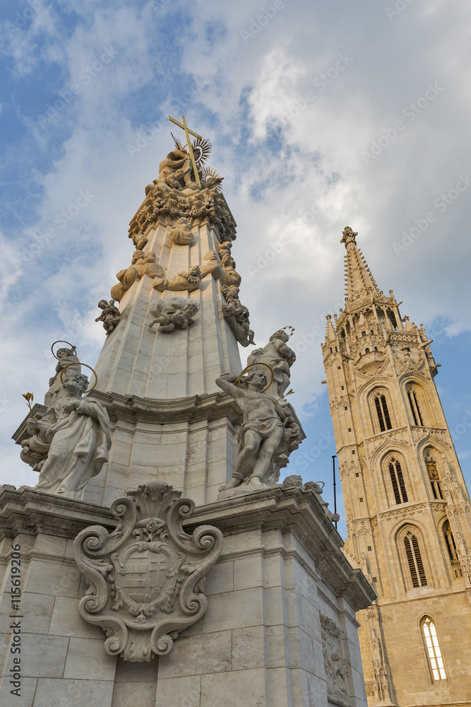 Holy Trinity Column and Matyas Church in Budapest, Hungary