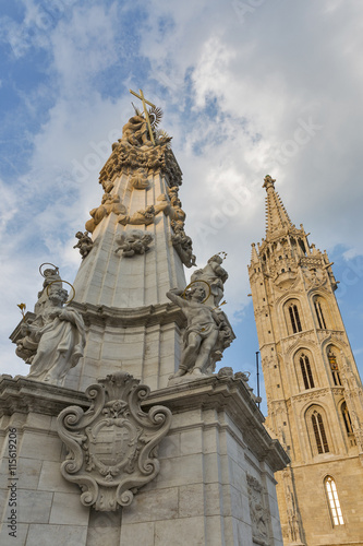 Holy Trinity Column and Matyas Church in Budapest, Hungary