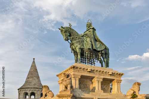 King Saint Stephen I statue in Buda Castle. Budapest, Hungary.