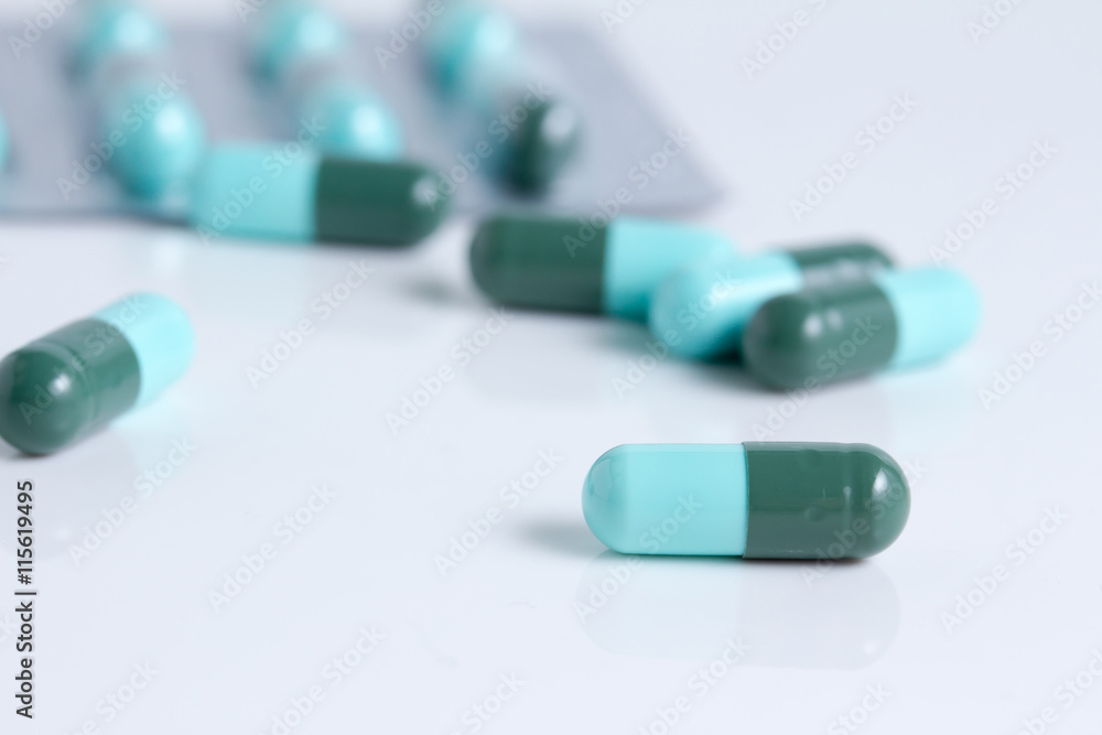 Ocean of blue and white pills closeup Ocean of blue and white pills closeup