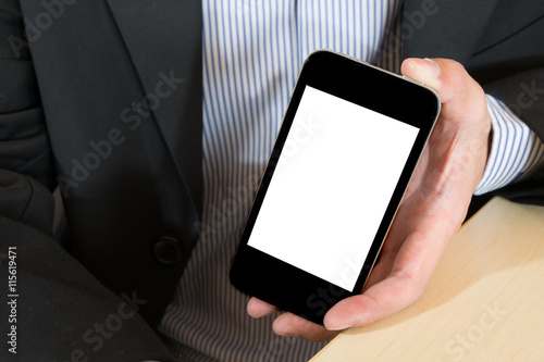 businessman hand holding smat phone