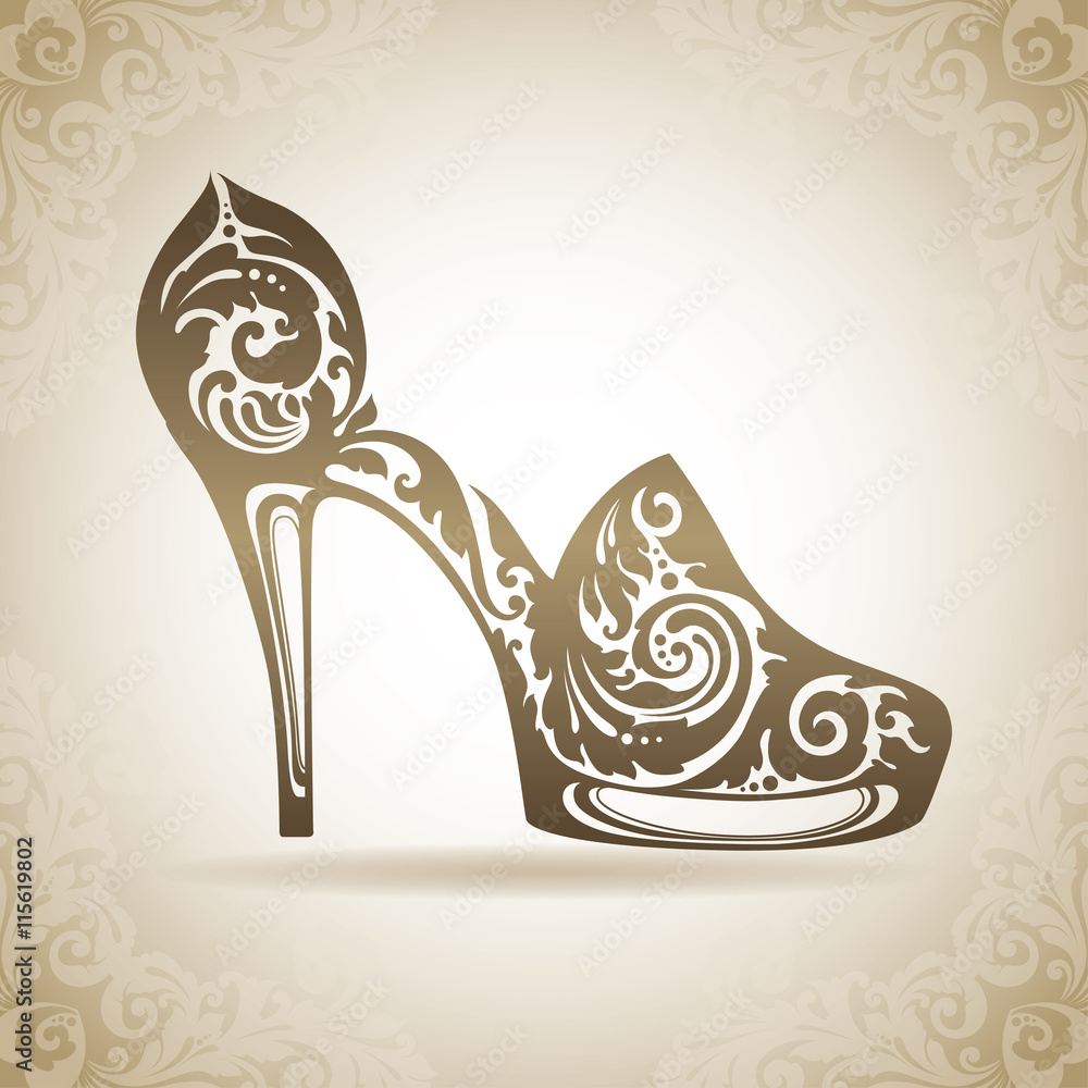 Vintage ornamental high heel shoe. Decorative icon on a background with  pattern Stock Vector by ©misTery 402376250
