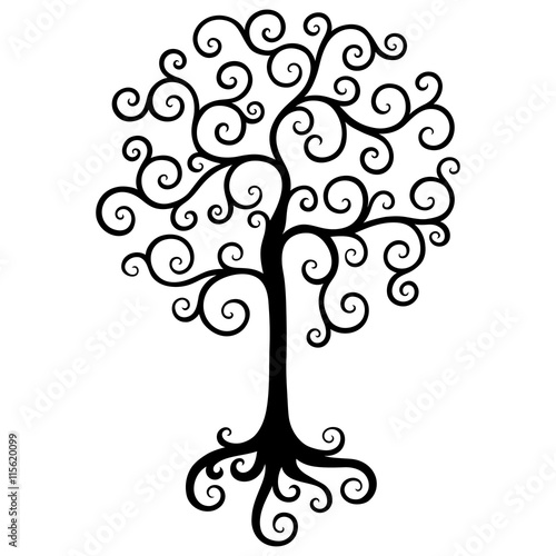 Black tree isolated on a white backgraund.Vector decorative design element.