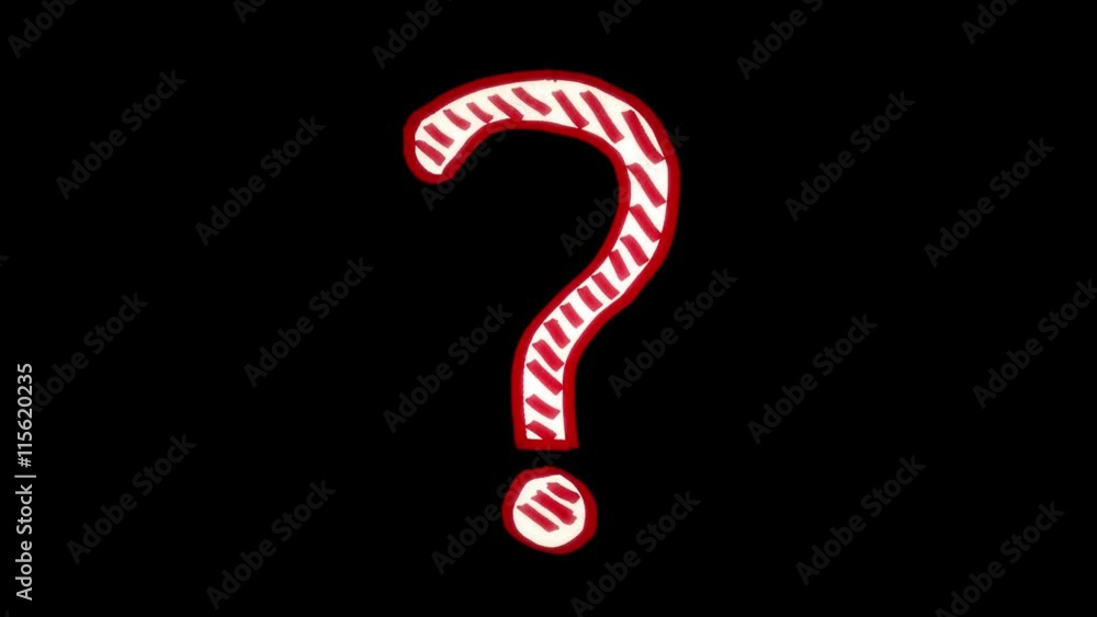 4k loopable hand-drawn animated cartoon doodle question mark (a red, wiggling sign), black background. 4k loopable hand-drawn animated cartoon doodle question mark (a red, wiggling sign), black background.