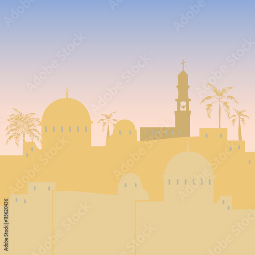 Jerusalem skyline silhouette flat design