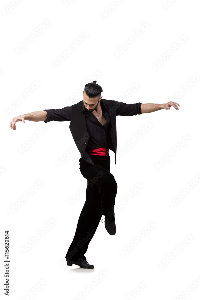 Man dancer dancing spanish dances isolated on white