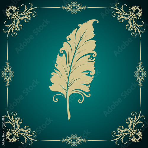 Vintage template with ornamental decorative frame and feather