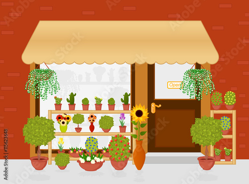Flower Shop Vector Illustration.