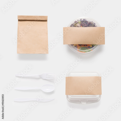 Design concept of mockup salad, bag and container box set 