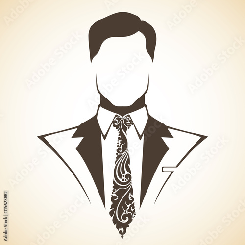 Man in suit and tie with a decorative ornamental elements