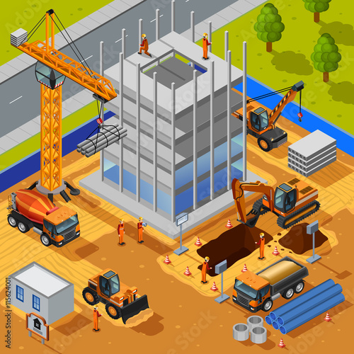 Construction Of Multistory Building Isometric Concept