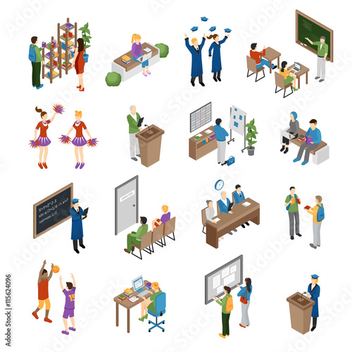 School College University Isometric Set