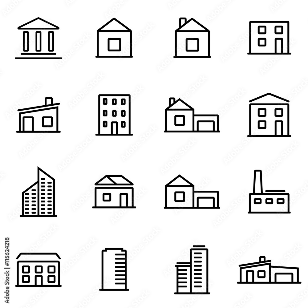 Vector illustration of thin line icons - buildings