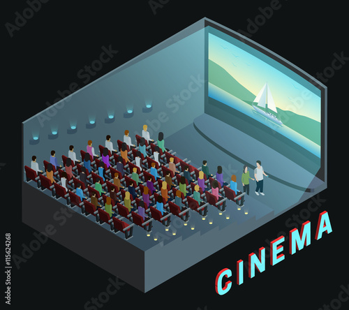 Cinema Interior View Isometric Composition Poster 