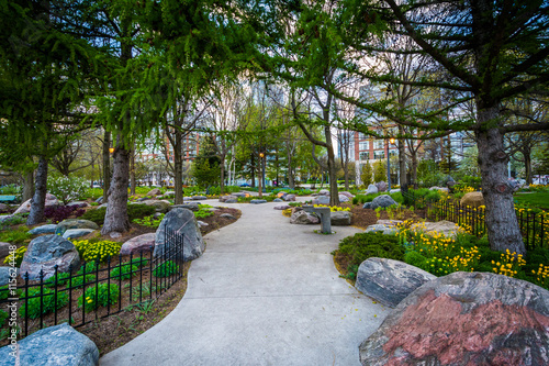 Photography Trees and gardens along a walkway at the Toronto Music Garden, a