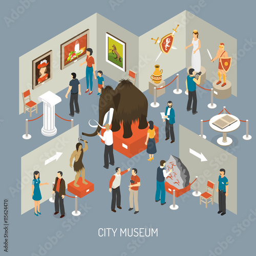 Museum Exhibition Isometric Composition Poster