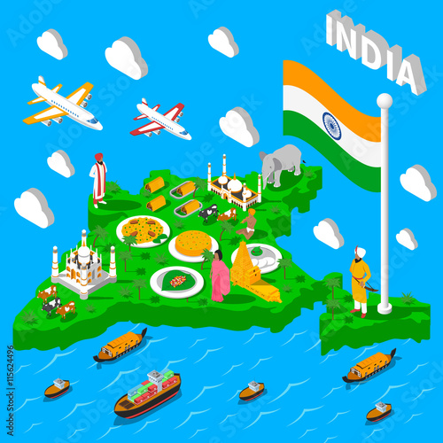 India Map Touristic Isometric Poster