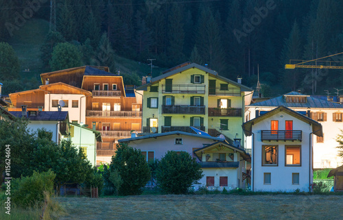 Aronzo at night, Italy. Town center in the heart of Dolomites