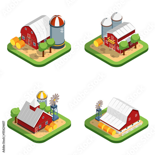 Farm Isometric Isolated Compositions