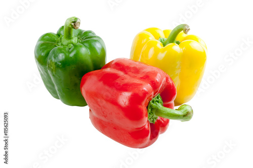 three bell peppers isolated on white background