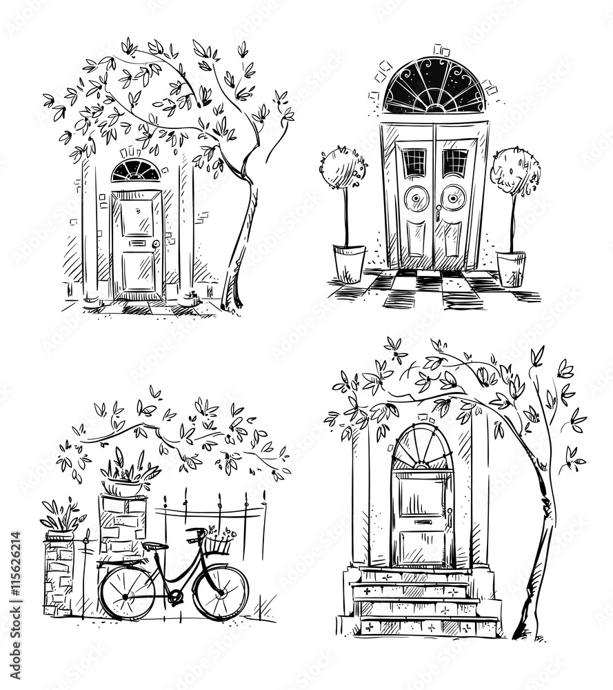 Fototapeta premium Set of architecture details drawings. Doors.