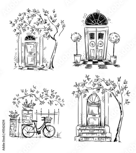 Set of architecture details drawings. Doors.