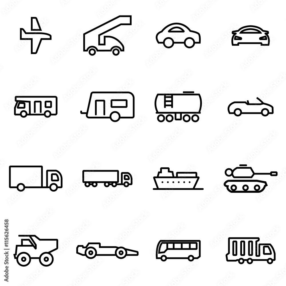 Vector illustration of thin line icons - vehicles Vector illustration of thin line icons - vehicles