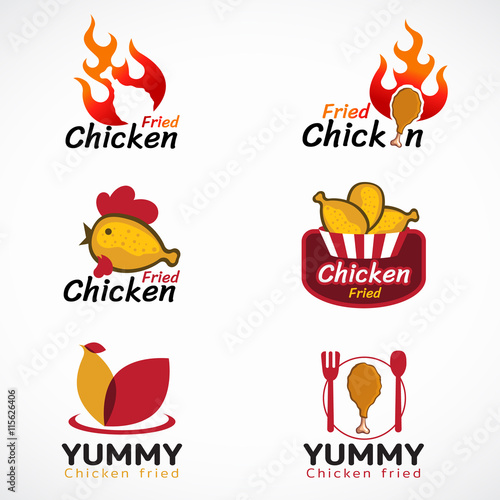 Chicken fried and fire logo vector set design