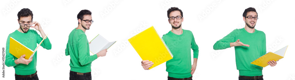 Collage of student with books on white Collage of student with books on white