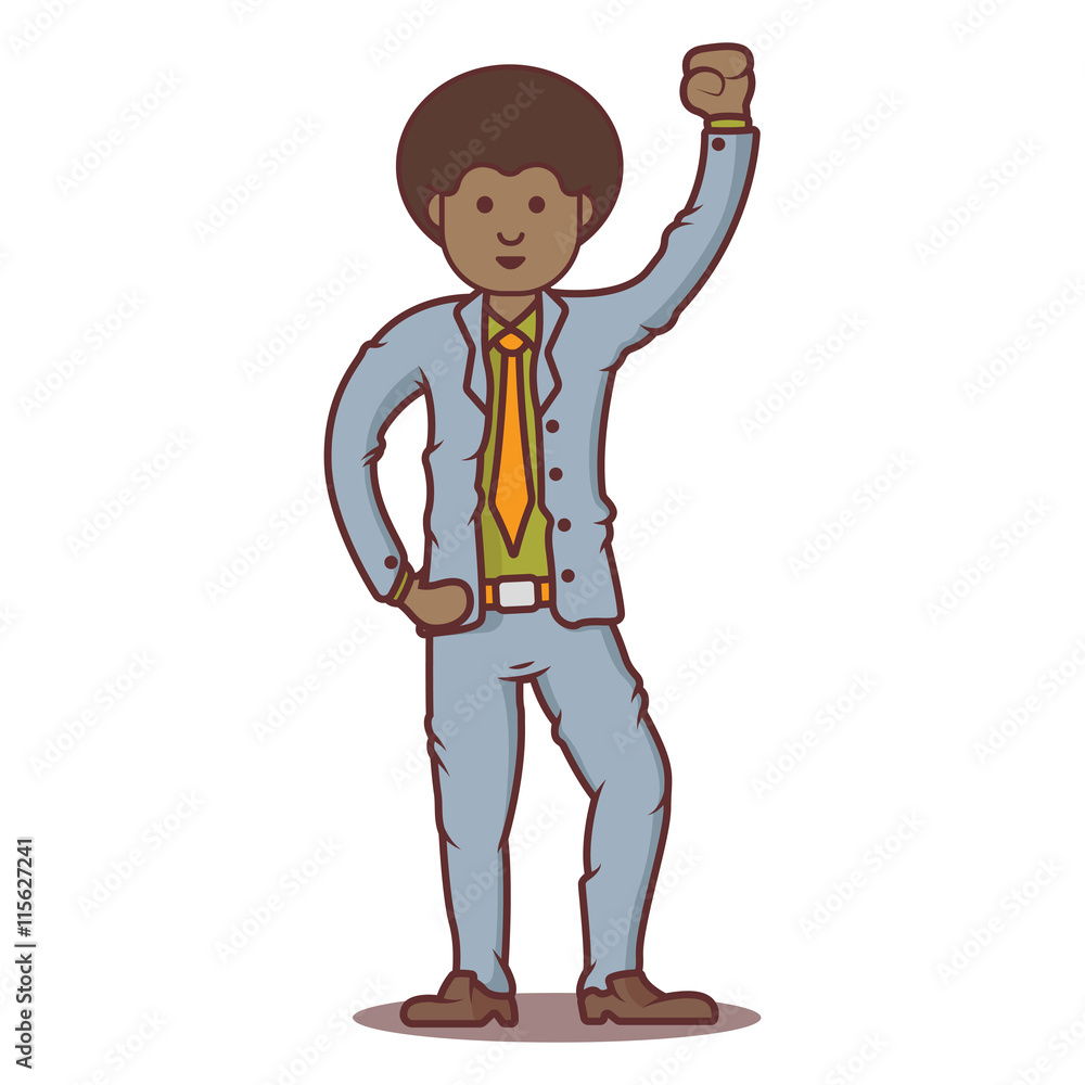 Vector cartoon business man afro in happy pose. Vector cartoon business man afro in happy pose.