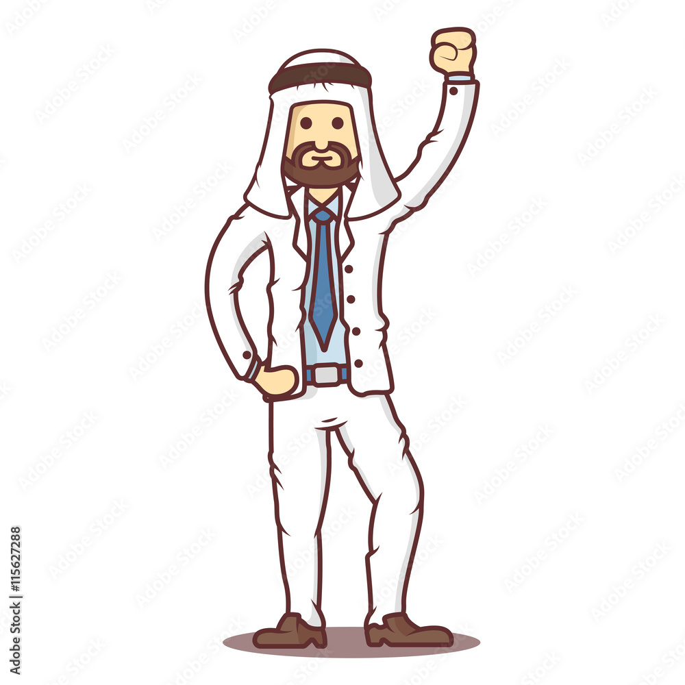 Vector cartoon business man arab in happy pose. Vector cartoon business man arab in happy pose.