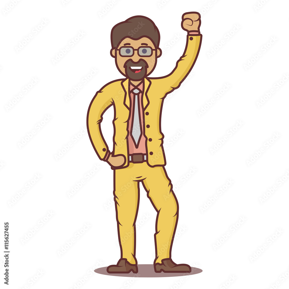 Vector cartoon business man swarthy in happy pose. Vector cartoon business man swarthy in happy pose.