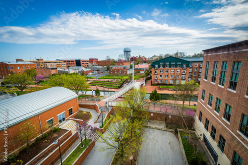 View of buildings and Carroll Creek Park, in Frederick, Maryland photo