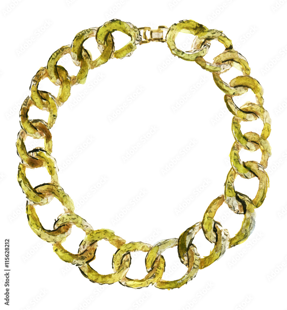 watercolor sketch of gold chain on a white background watercolor sketch of gold chain on a white background