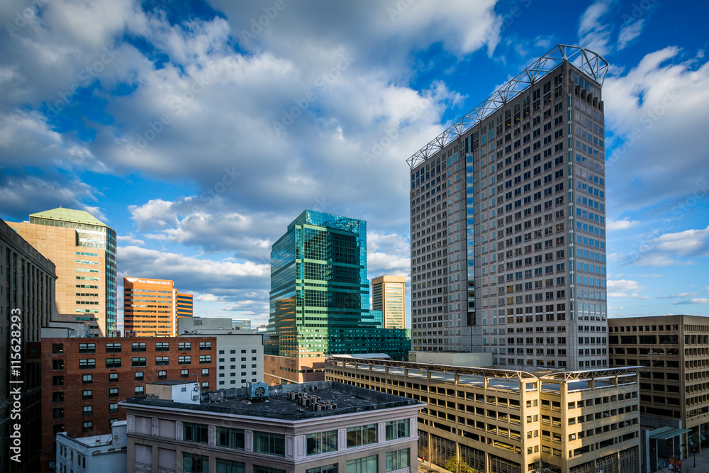 View of buildings in downtown Baltimore, Maryland.
