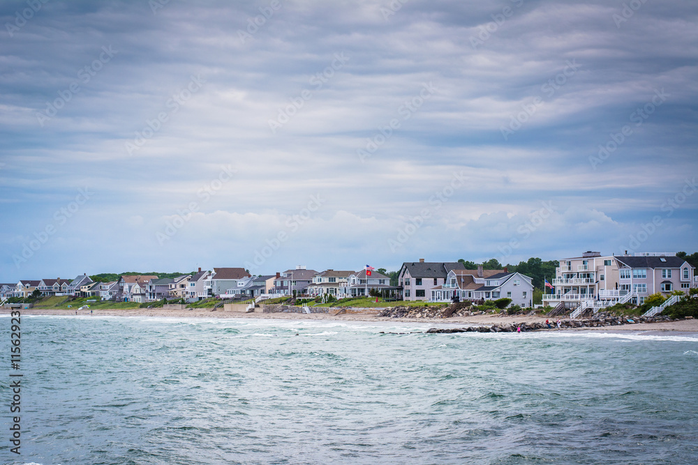View of houses along the coast in Rye, New Hampshire.