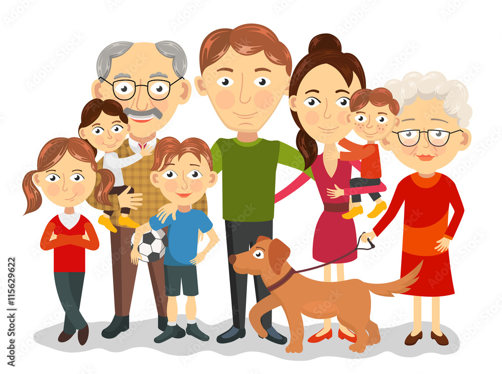 Big and happy family portrait with children, parents, grandparents illustration Big and happy family portrait with children, parents, grandparents illustration